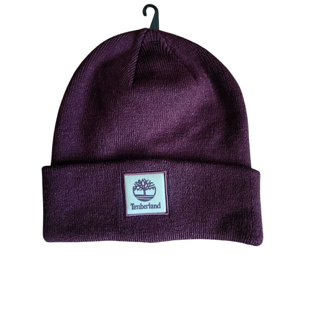 Timberland Purple Tonal Patch Classic Cuffed Beanie Hat Logo Cap Unisex OSFM NWT